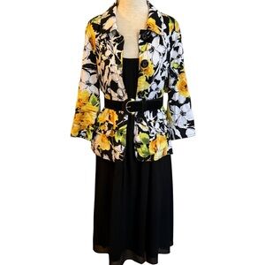 Graphic Floral Jacket Mod Retro Cotton
Stretch Blazer Black White Yellow Women S